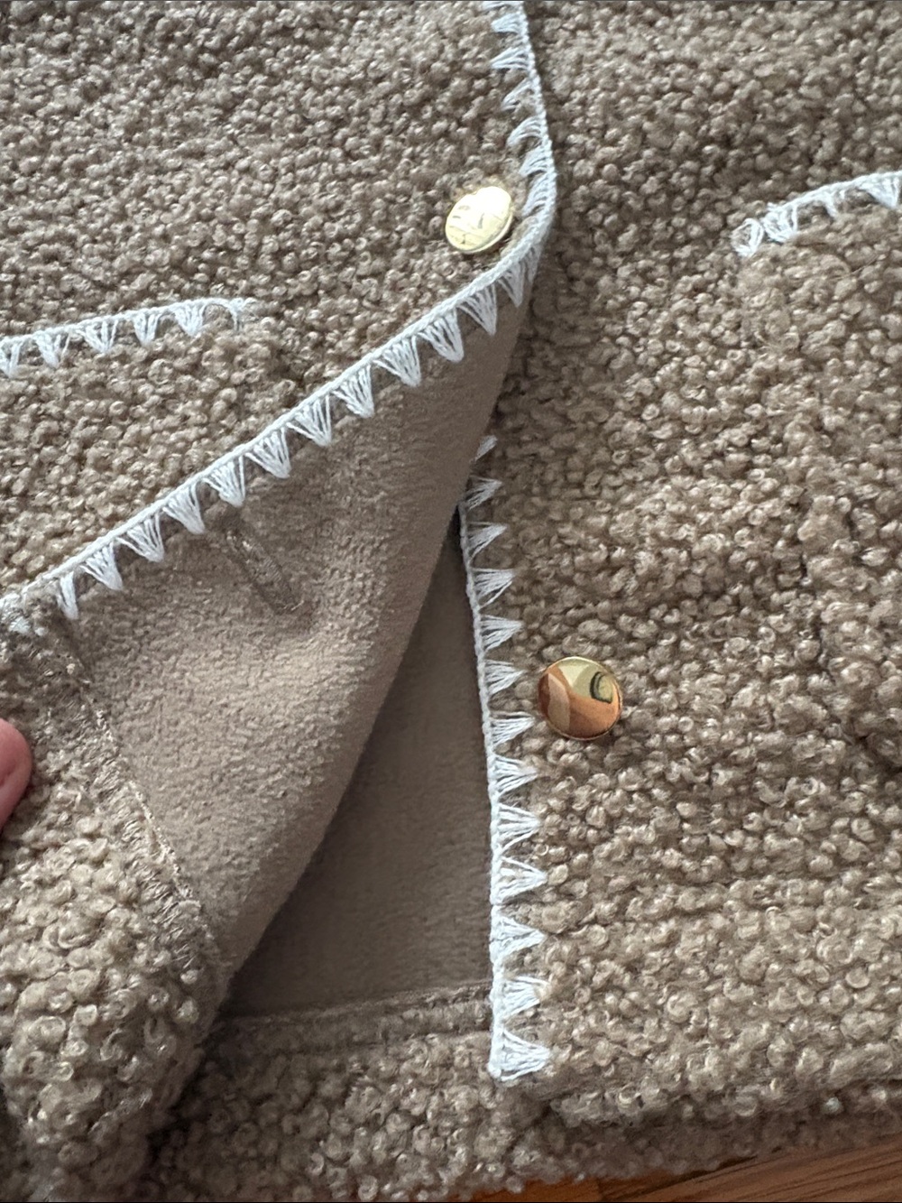 J. Crew Taupe Sherpa Top with White Trim - Picture 12 of 12